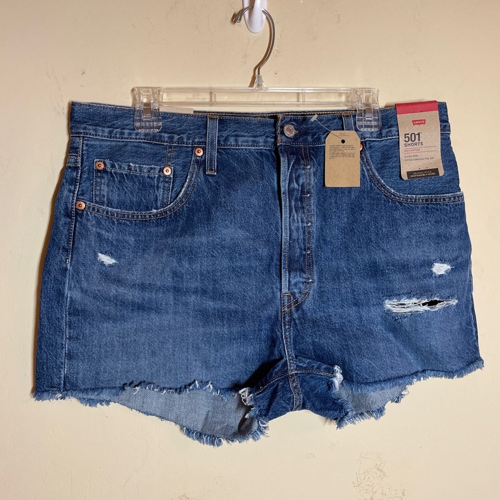 NWT Levis 501 Womens Denim High Rise Button Fly Cut Off Shorts Blue Size 34